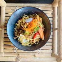 Yakisoba Noodles · Japanese egg noodles, stir-fried with seasonal veggies.