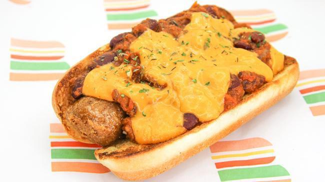 Patch Chili Dog · Our seasonal Patch Chili, loaded with Beyond Meat, smothered over a protein-packed Beyond Bratwurst and topped with our spicy melted cheddar sauce resting on a toasted artisan roll from Truckee Sourdough Co.
*Contains gluten (bun), almond & cashew (cheese sauce)
*Gluten free bun option available for small charge as option served open faced in basket.