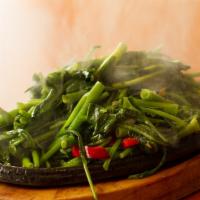 Cah Kangkung (#614) · Gluten-free. Stir fry water spinach with garlic belacan.