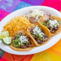 Taco Dinner Special · Includes 3 tacos with onion and cilantro and a side of rice and beans. One (1 oz) hot sauce ...