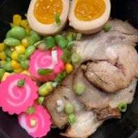 Pork Ramen · Served with boiled egg, edamame, fish cake, sweet corn & green onions