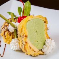 Pound Cake Tempura · Pound Cake wrapped ice cream fried til golden crispy and drizzled with heated honey.