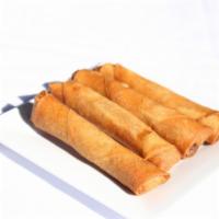 Spring Roll (made in house) · 2 pieces. Rice paper or crispy dough filled with shredded vegetables. 