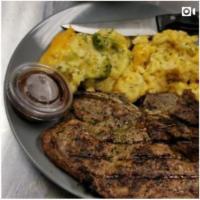 Steak Dinner (T-Bone or Ribeye) · Comes with rice and your choice of 1 side.