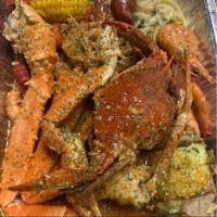Seafood Monster Boil · Comes with 1 King Crab Leg, 1 Snow Crab Cluster, Sausage, a Potato, Corn, 1 Blue Crab, 1/4 p...