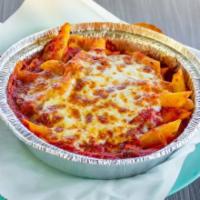 Baked Ziti · Smothered with meaty hearty tomato sauce baked with mozzarella cheese. Served with salad and...