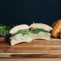 The Basil Chicken Salad Sammich · Housemade chicken salad with fresh basil, diced apples, celery, and green goddess dressing, ...