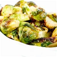 Side of Roasted Brussels Sprouts with Agrodolce Vinaigrette · Roasted Brussels sprouts and agrodolce (Italian-style sweet and sour vinaigrette). Vegan. Ve...
