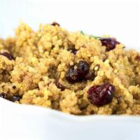 Side of Curried Quinoa · Toasted quinoa, sweet curry, slivered ALMONDS, dried cranberries and parsley. Vegan. Vegetar...
