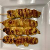 SATAY CHICKEN  · 4 pcs Marinated grilled chicken skewer with peanut & sweet sour sauce
