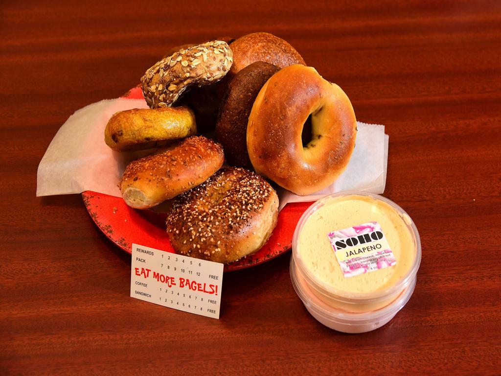 Reward Pack · 13 assorted bagels and 2 cream cheese.