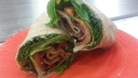 BLT Wrap · Bacon, lettuce, tomato and mayo on a wheat wrap. Includes pickle and potato salad.