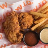 Chicken Tender Fry Meal · 2 hand battered tenders served w/ a side of dipping sauce or tossed in sauce with your choic...