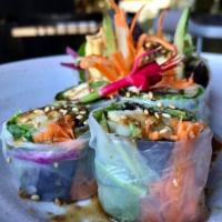 FRESH ROLLS · Tofu, Cucumber, Carrot, Spring mix in rice paper with Sweet-sesame dressing.