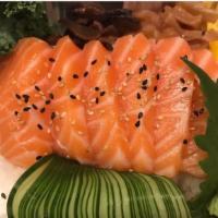 SAKE DON · Fresh salmon on sushi rice, with Assorted japanese vegetables.
