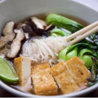 Vegan PHO Soup · Served with cilantro, Thai basil, scallions, onions and side of beans sprouts, jalapenos, li...