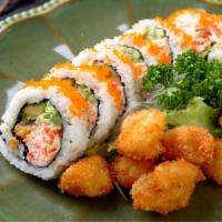 3. Crunch Scallop Roll · Deep fried scallop and crab, avocado with eel sauce and crunch.