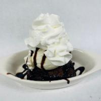 Brownie Sundae · Double chocolate brownie, guernsey vanilla ice cream, hersheys chocolate sauce and whipped c...
