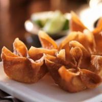 06. Six Crab Wonton · Crab meat, scallions and cream cheese wrapped in wonton wrapper and deep-fried. Served with ...