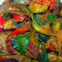 54. Spicy Roast Duck · Boneless duck sauteed with zucchini, bell peppers, garlic and basil in a spicy sauce.