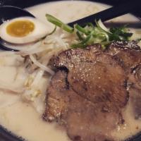 Kagoshima Ramen (Tonkotsu) · Tonkotsu. Added with pork broth, roasted pork, egg ramen noodle, 1/2 soy flavored egg, scall...