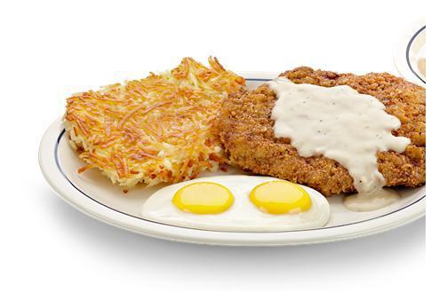 Country Fried Steak and Eggs · Breaded beef steak served with Potatoes, 2 eggs, toast and topped with sausage gravy.