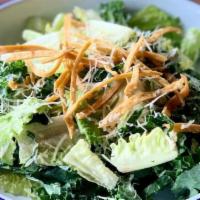 Kale and Romaine Caesar Salad w/ Crispy Tortilla Strips · Kale and Crispy Romaine Caesar Salad with an old school classic dressing and thinly sliced t...