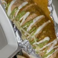 The Don Burrito (Wet Burrito) · Our Wet Burrito! Meat, Onions, Cilantro, Rice, Beans, Salsa, Topped With Sour Cream, Cheese,...