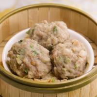 Beef Meat Balls ·  Beef meatballs with some chives, and water chestnut pieces, 3 per order
