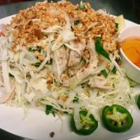 5. Chicken Salad · Xa lach ga. steamed boneless chicken, shredded cabbage, mint, carrot, toasted peanut, onion ...