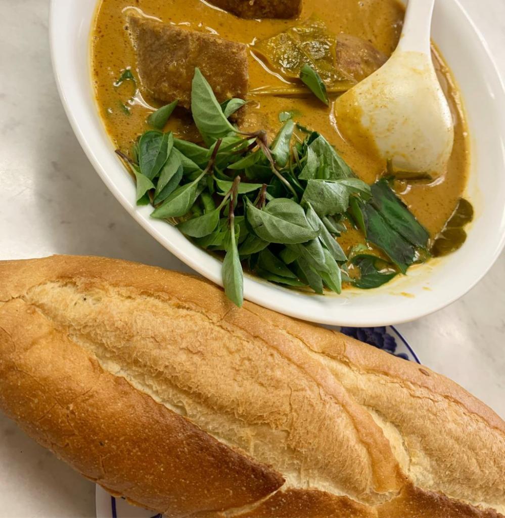 16. Chicken Curry · Ca Ri Ga. Chopped whole chicken, taro, served with choice of French bread, rice pho noodles, or white rice.