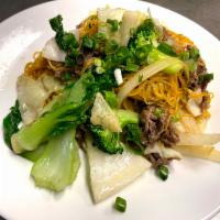 66. Soft Noodles · Mi Xao. Egg noodle stir fried with broccoli, cabbage, carrots, onion, special house made sau...