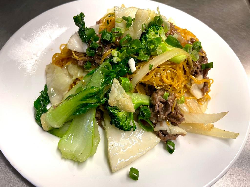 66. Soft Noodles · Mi Xao. Egg noodle stir fried with broccoli, cabbage, carrots, onion, special house made sauce with your choice of meat
