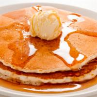 3 Piece Full Stack Pancakes · Choose from buttermilk, chocolate chip, banana, blueberry or cinna-cakes.