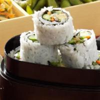 Zen Maki · Cucumber, avocado, Japanese mountain carrots, daikon sprout, daikon and poached asparagus. G...