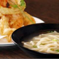Tempura Udon · Tempura shrimp and vegetable with udon noodle soup