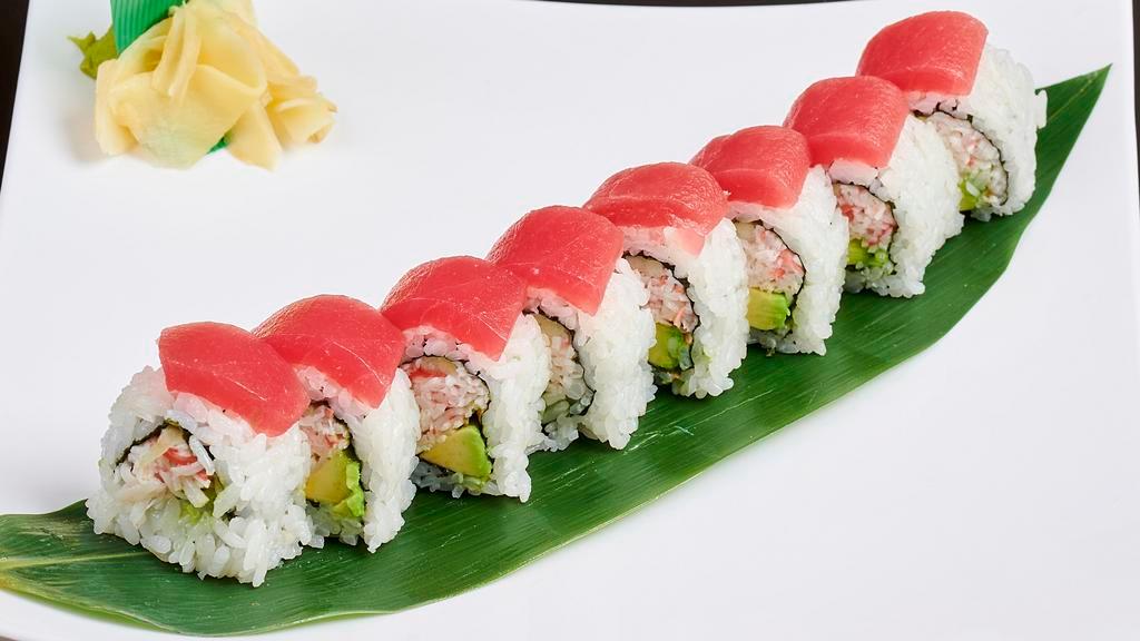 Hawaiian Roll · California roll topped with fresh tuna.