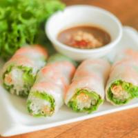 A1. Spring Rolls  · 2 rolls. Fresh spring rolls with shrimp and pork with peanut sauce.