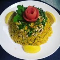 Meat Biryani Rice · Aged steamed white basmati rice, cardamom, nuts, herbs and freshly ground spices. Served wit...