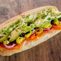 Veggie · With cheddar, provolone, swiss and pepper jack cheese, avocado, onion, lettuce, tomato, cucu...