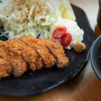 Tonkatsu Set Meal · Deep-fried breaded pork cutlet with special tonkatsu sauce on the side, shredded cabbage, po...