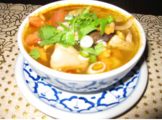 25. Tom Yum Soup · Hot and sour soup with chicken, mushroom, lemongrass, tomatoes, lime juice. Substitute shrimp for an additional charge.