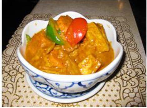 80. Karee Curry · Choice of meat with onion, carrot, potato, fresh pepper and coconut milk in our yellow curry sauce.