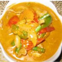 81. Panang Curry · Choice of meat with onion, carrot, fresh pepper, and coconut milk in our Panang curry sauce.