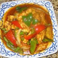 86. Ginger Curry · Choice of meat with special curry flavor of ginger, stir-fried with vegetables in ginger cur...