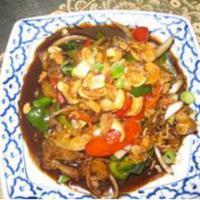 93. Pad Cashew Nuts · Choice of meat with onion, water chestnut, bamboo, carrot, bell pepper and crunchy cashew nu...