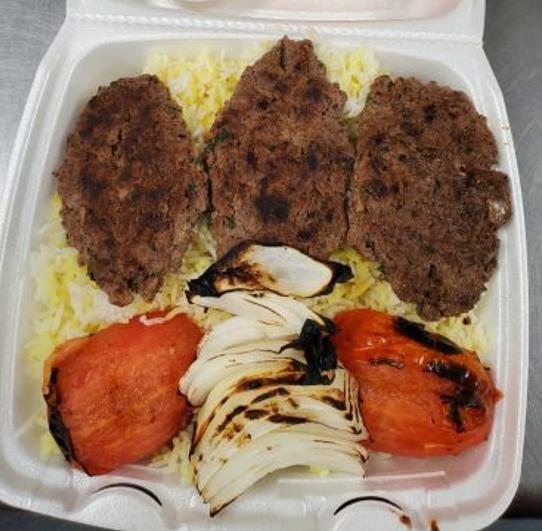 9. Shish Kabob Combo Meat · 3 pieces of beef or chicken, rice, yogurt, sauce, and drink