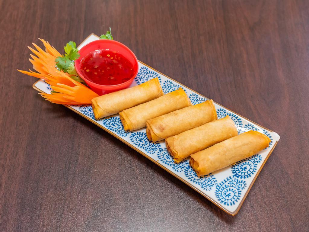 Thai Spring Rolls (5pcs) · Crispy springs rolls with vegetables filling served with sweet and sour sauce.