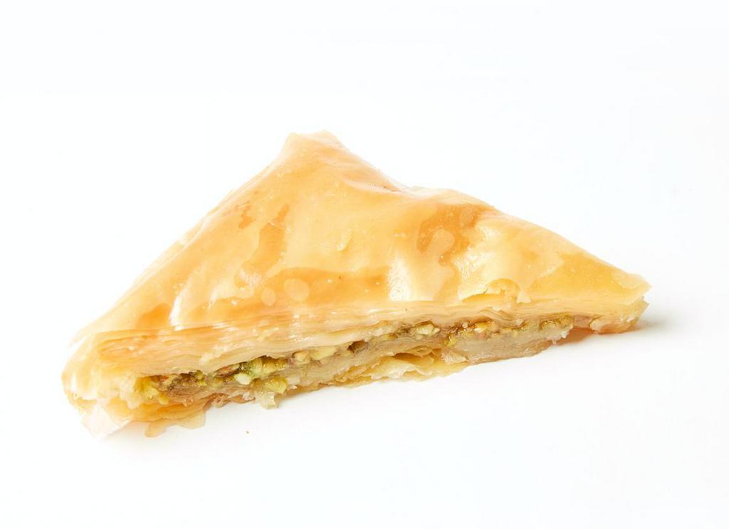 Baklava · Classic sweet Turkish dessert made with thinly layered filo pastry dough and pistachios.