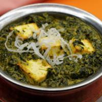 Palak Ponir · Homemade cheese fried and cooked with fresh spinach.